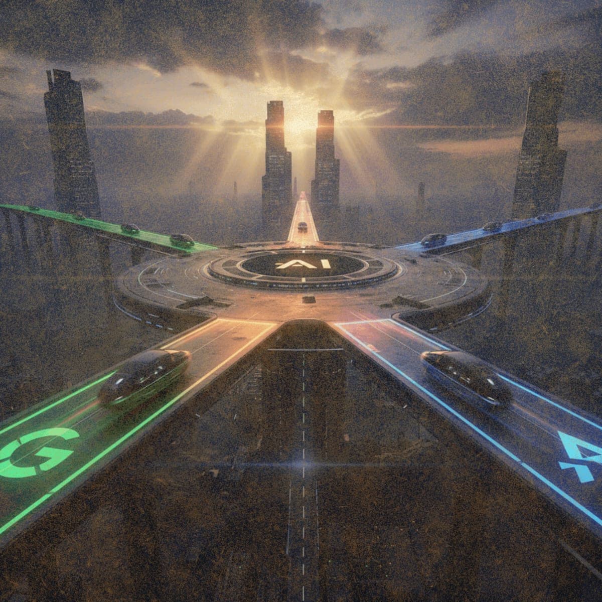 Futuristic server infrastructure symbolizing the AI competition between OpenAI, Google, and Anthropic