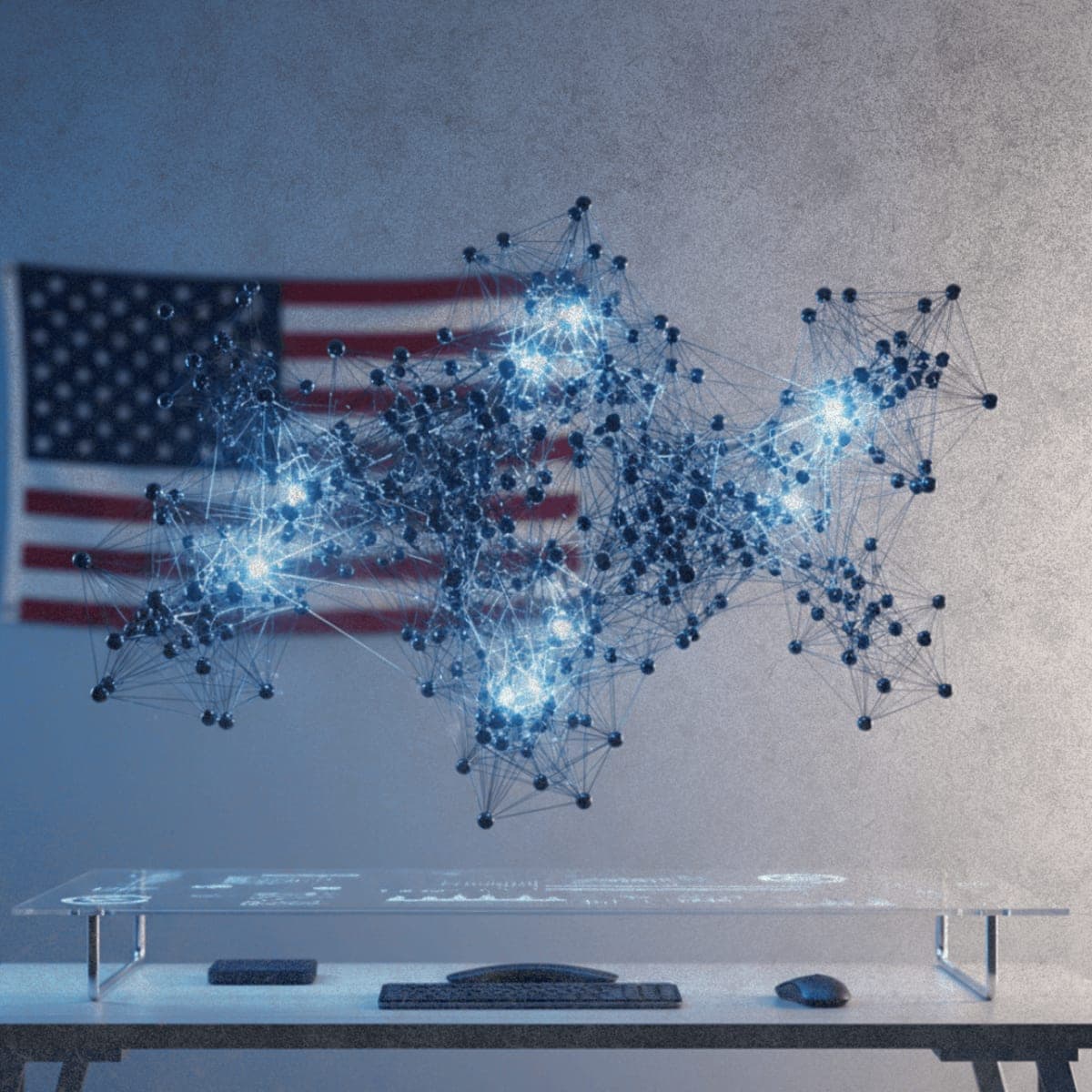 Stylized visualization of Arcee Trinity's mixture-of-experts architecture showing selective neural network activation