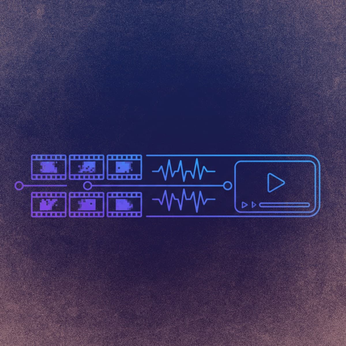Illustration of AI-generated video and audio streams merging into synchronized output