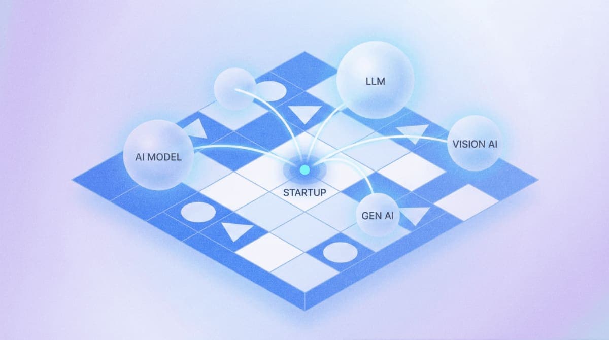 Abstract illustration of AI model orchestration with connected nodes above a reasoning puzzle grid