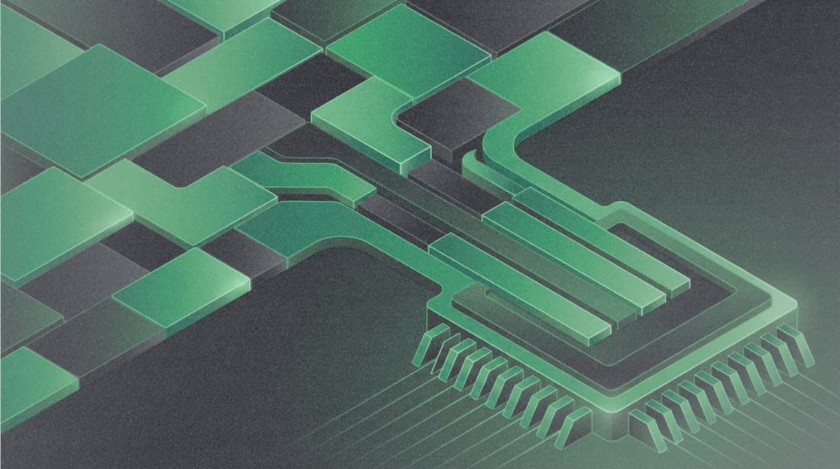 Abstract geometric illustration of data tiles flowing into GPU processing architecture in green and black