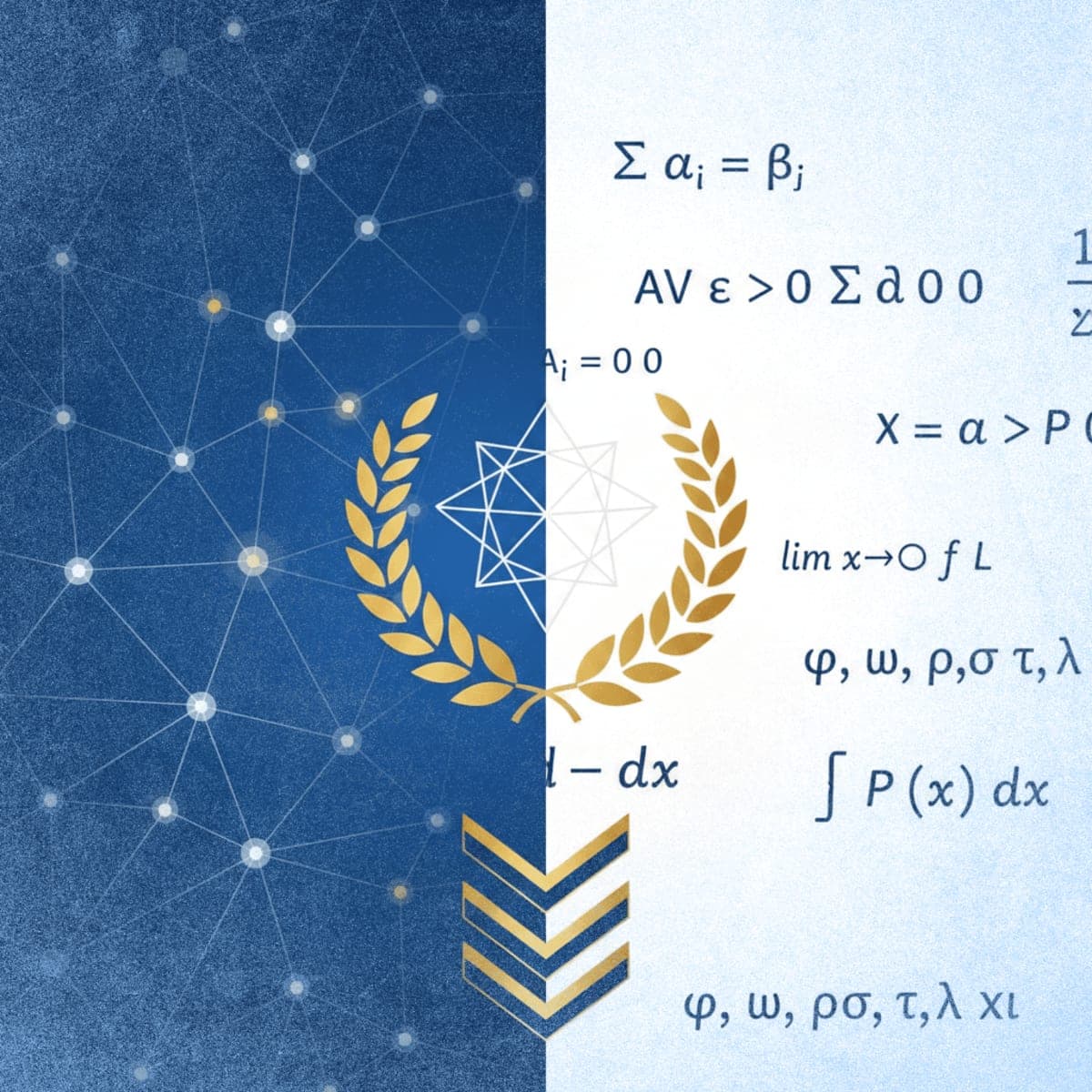 Abstract visualization of AI mathematical reasoning showing neural network patterns merging with mathematical notation
