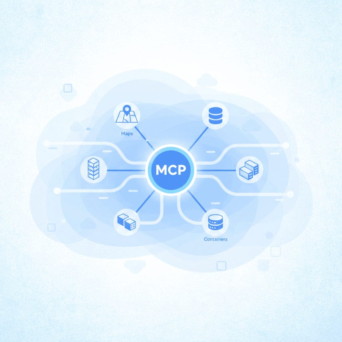 Abstract illustration of Google Cloud services connected through a central MCP protocol node
