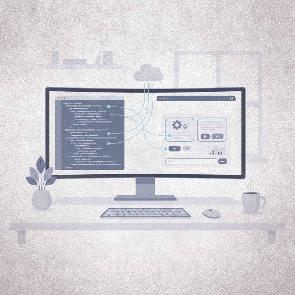 Developer workspace showing code connecting to ChatGPT with a custom widget displayed in the chat interface