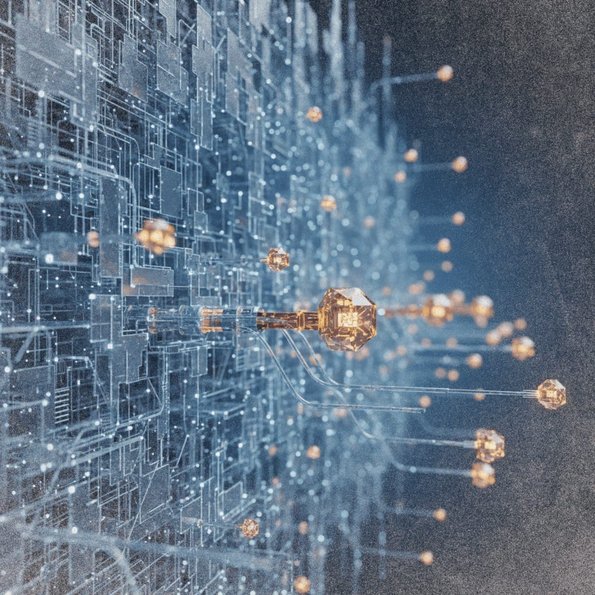Conceptual illustration of LoRA technique showing small trainable matrices being injected into a large frozen neural network structure