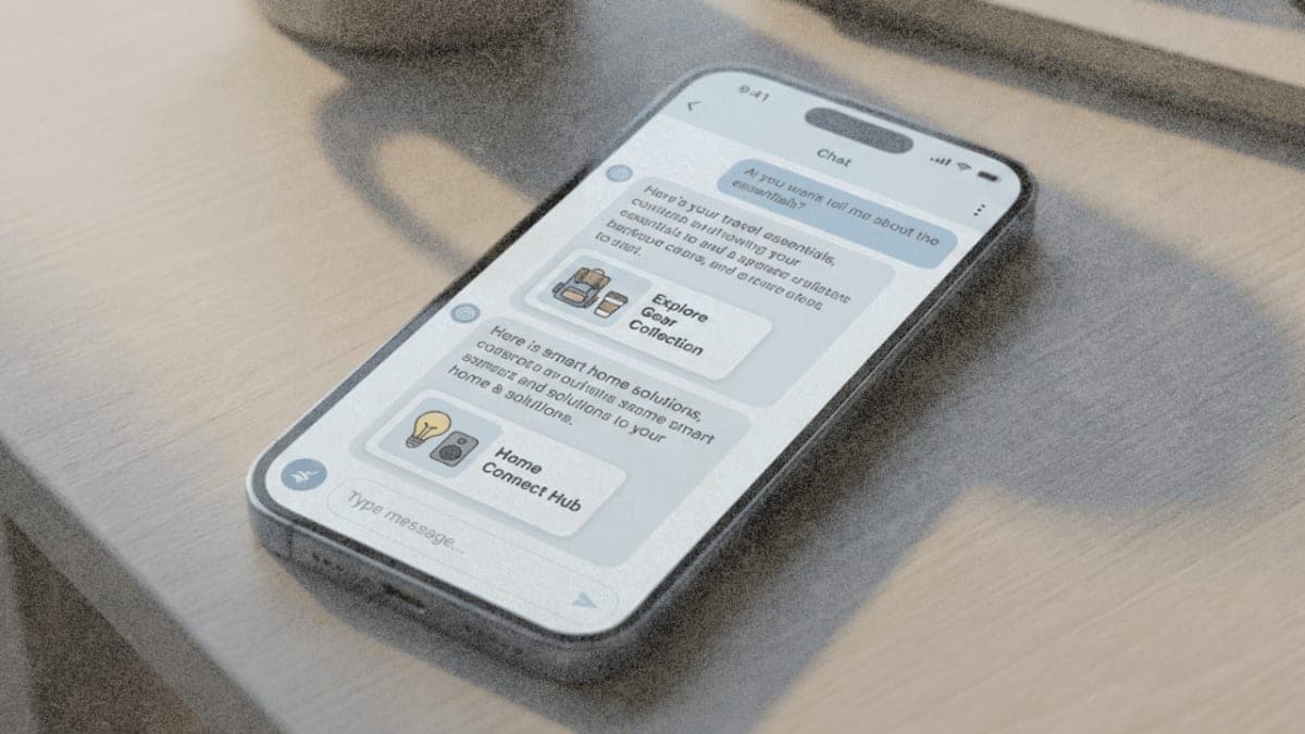 Smartphone showing AI chat interface with integrated product recommendations