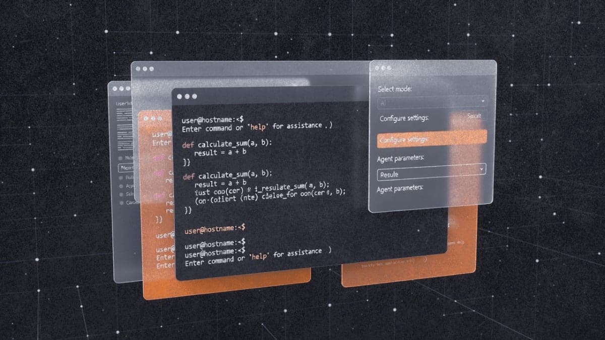 Terminal window with layered configuration panels representing Vibe CLI's custom agent system