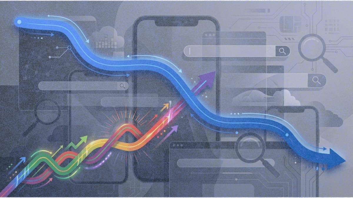 Chart visualization showing ChatGPT's declining market share and Gemini's rising trajectory in 2025 AI traffic data