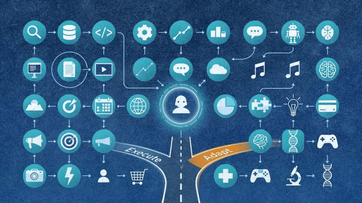 Diagram showing AI agent adaptation pathways with feedback loops from tools
