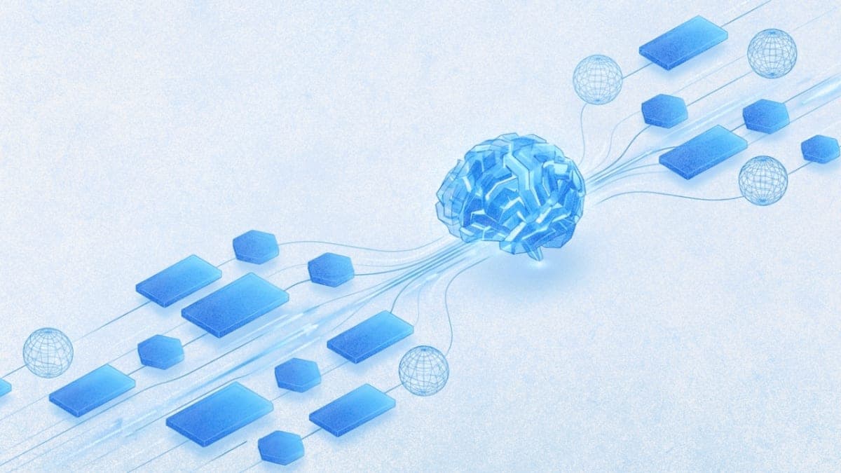 Abstract visualization of AI processing scientific research papers, representing Meta's RPG dataset concept