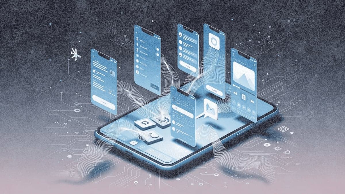 Conceptual illustration of an AI agent navigating smartphone interface elements