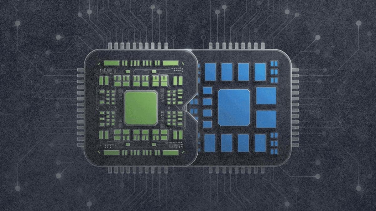 Nvidia and Intel semiconductor partnership visualization showing merged chip designs