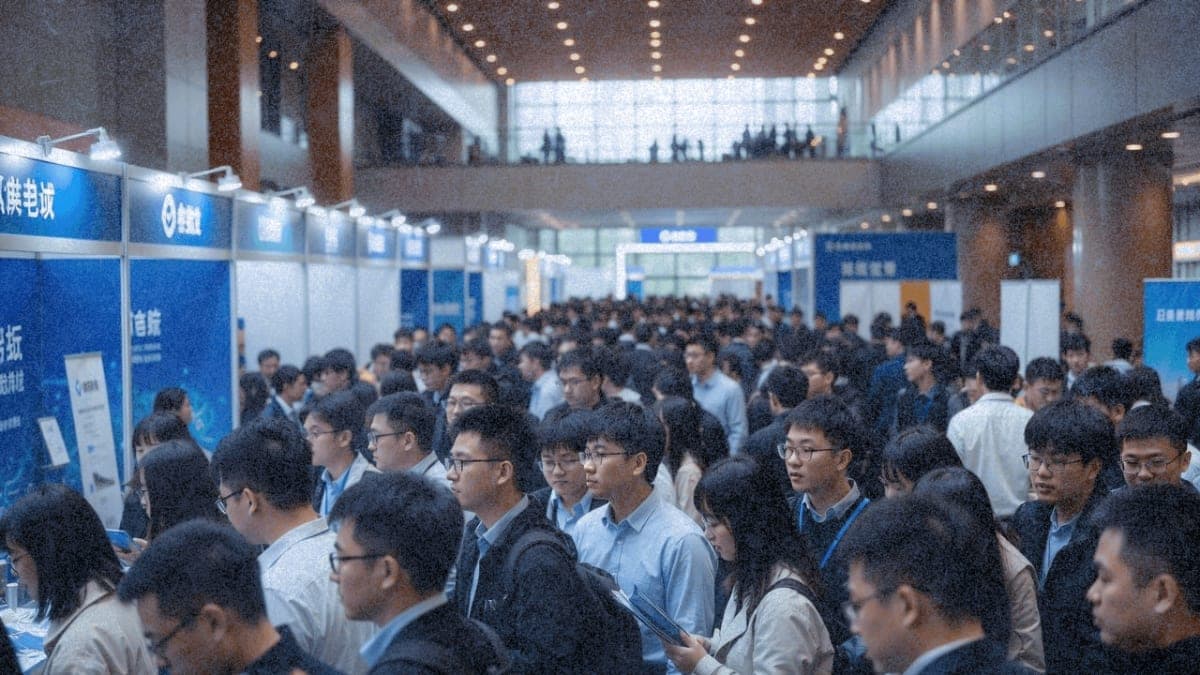 Crowds of job seekers at a tech industry career fair in China