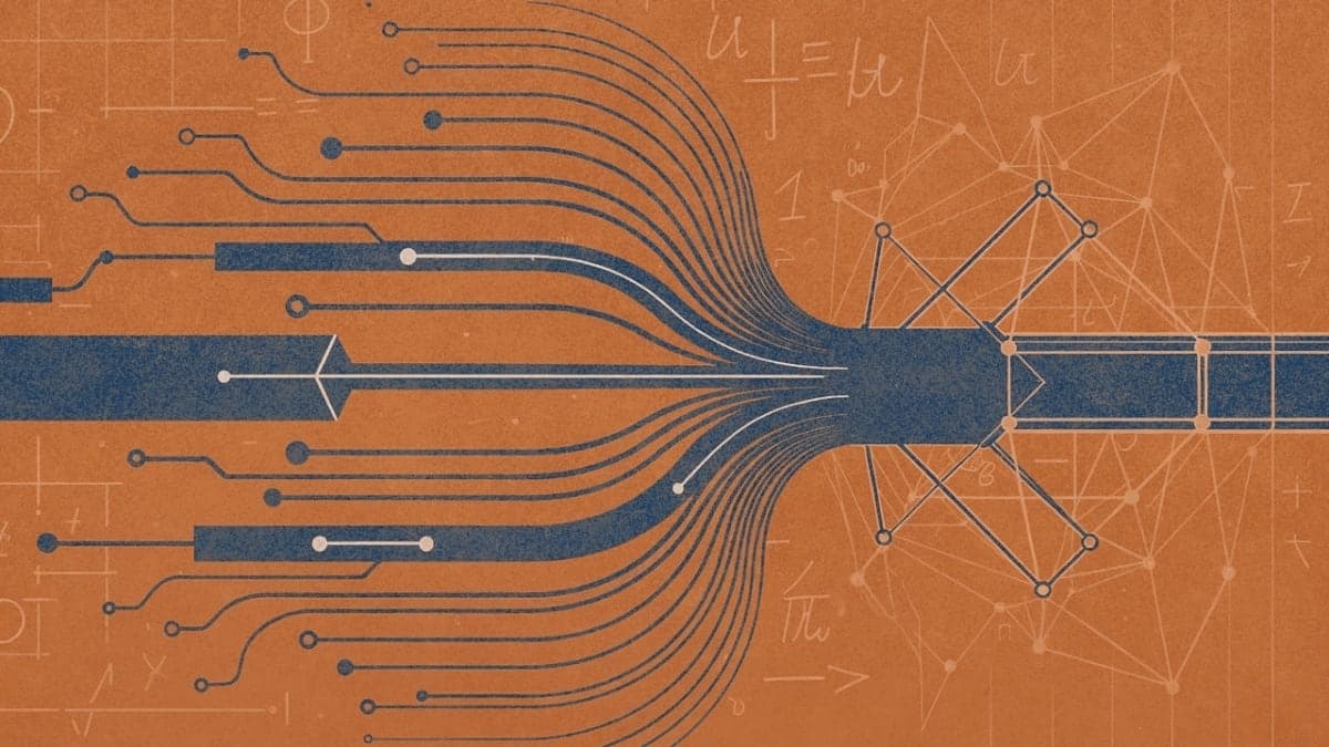 Abstract visualization of parallel neural network streams being constrained through a mathematical manifold