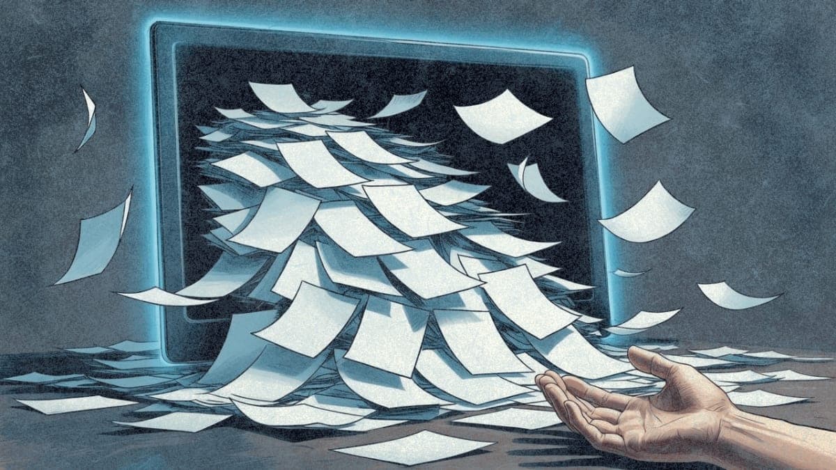 A flood of digital papers overwhelming a moderator's desk