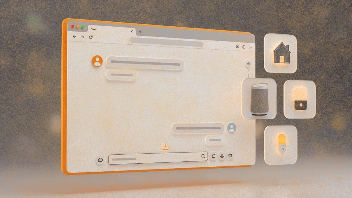 Alexa.com web interface showing AI assistant chat with smart home controls