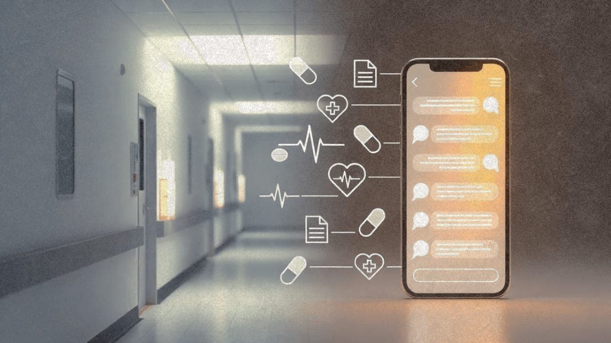 Abstract illustration showing the intersection of healthcare and AI chatbot technology