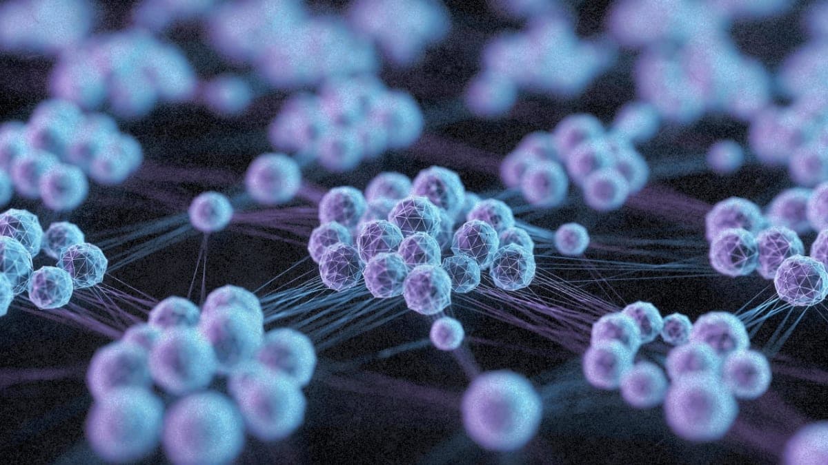 Abstract visualization of interconnected cell clusters representing the State model's approach to learning from cell populations