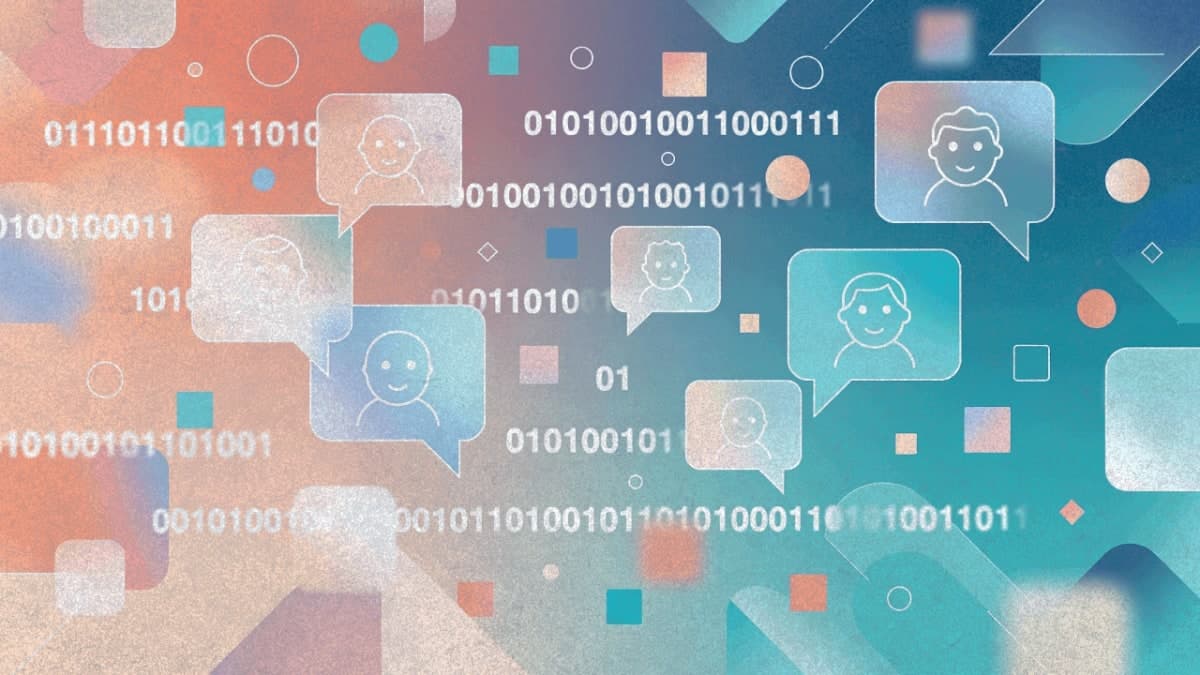 Abstract illustration depicting the spectrum between polite and direct communication styles with digital elements