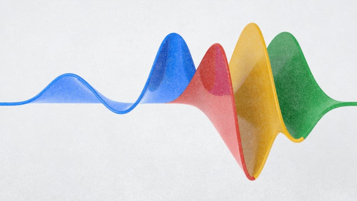 Siri's voice waveform blending into Google's signature colors, representing the AI technology transfer