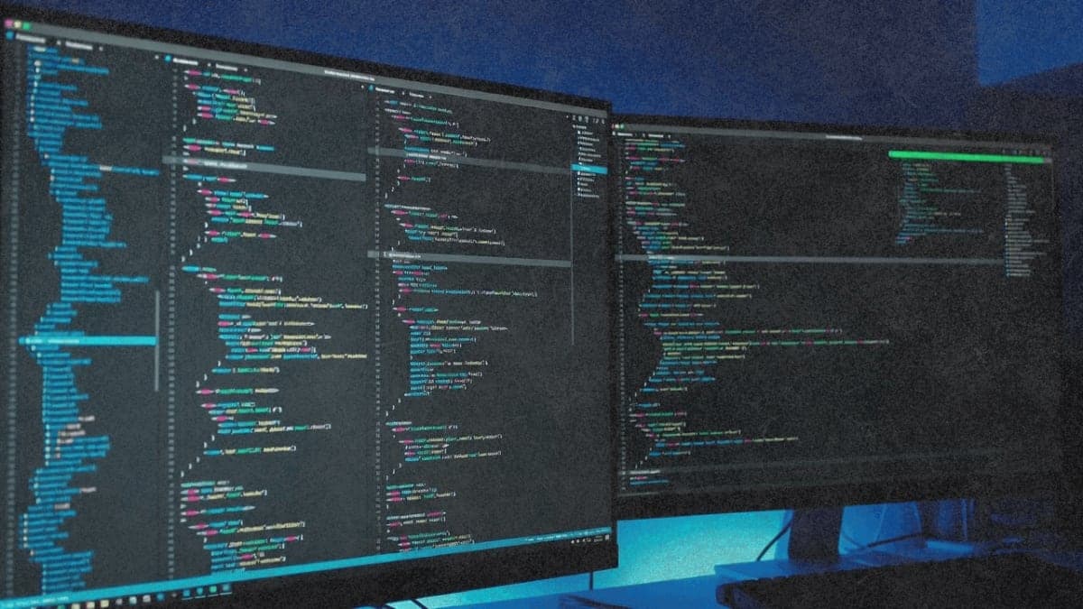 Abstract visualization of AI-assisted coding workflow with multiple branching code paths
