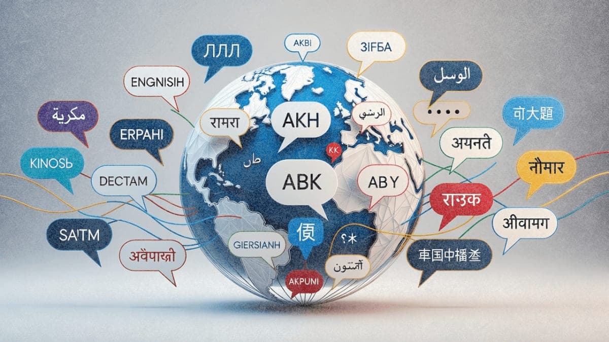 Stylized globe of interconnected multilingual speech bubbles representing Google's TranslateGemma translation models