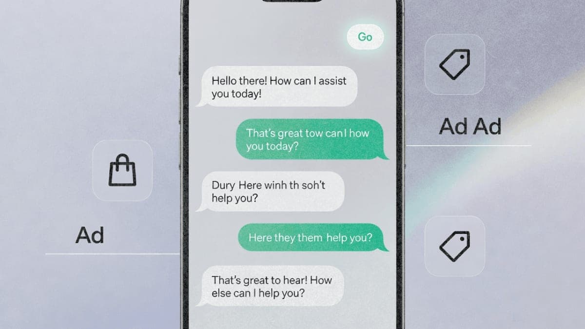 Illustration of ChatGPT Go mobile interface with separated advertising elements