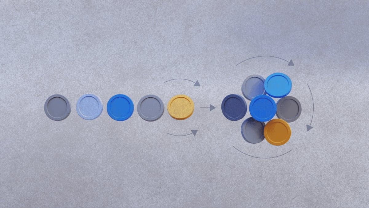 Abstract illustration showing tokens being reorganized from linear sequence to semantic clusters