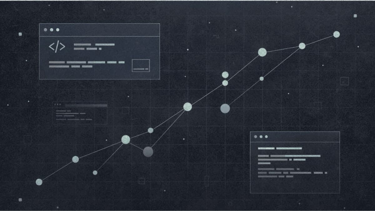 Scatter plot showing improvement trajectory of an AI system across multiple versions