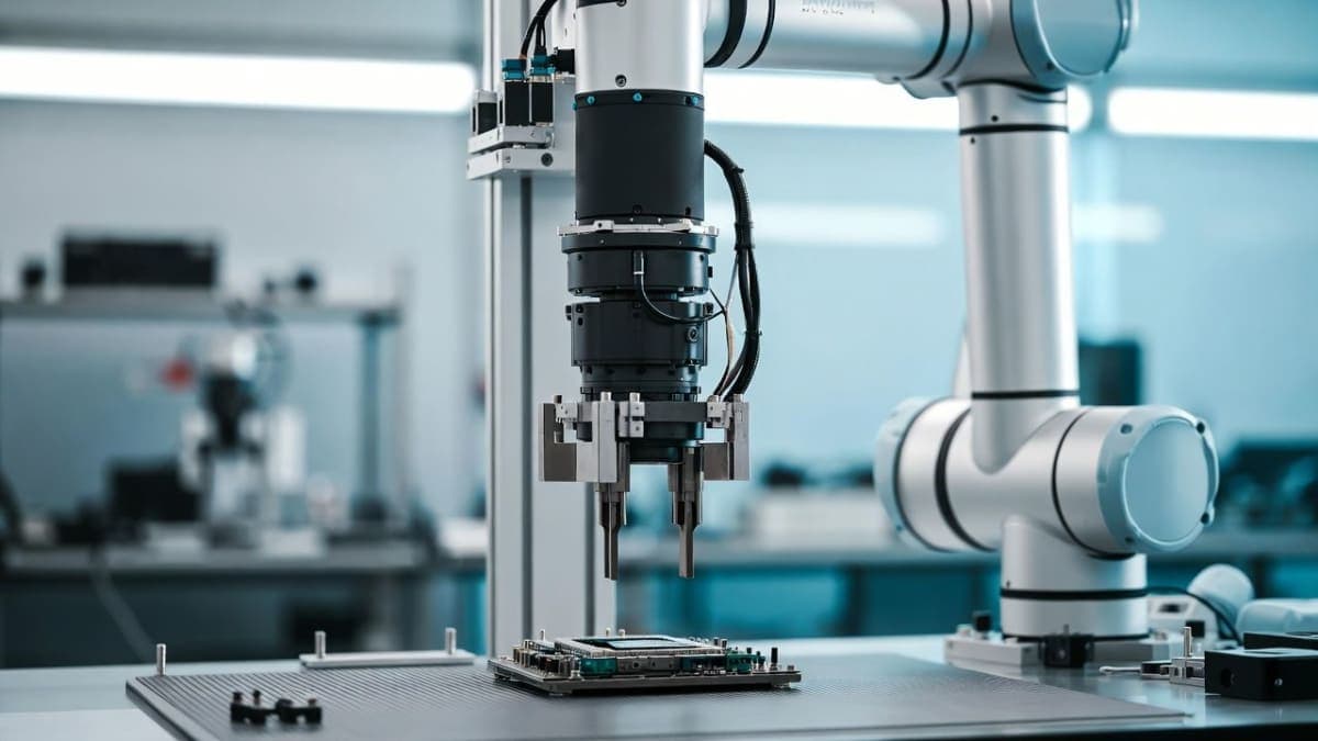 Dual robotic arms controlled by Microsoft's Rho-alpha AI model performing precision manipulation task