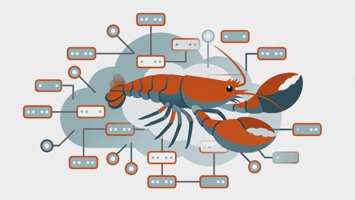 Illustration of a lobster emerging from cloud computing infrastructure, representing Moltbot running on Cloudflare's serverless platform