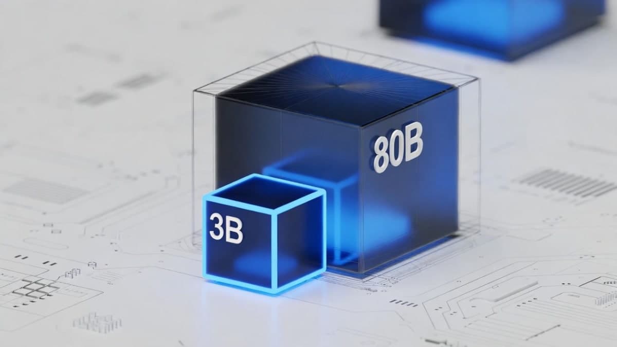 Visual representation of Qwen3-Coder-Next's sparse architecture, showing 3B active parameters against 80B total