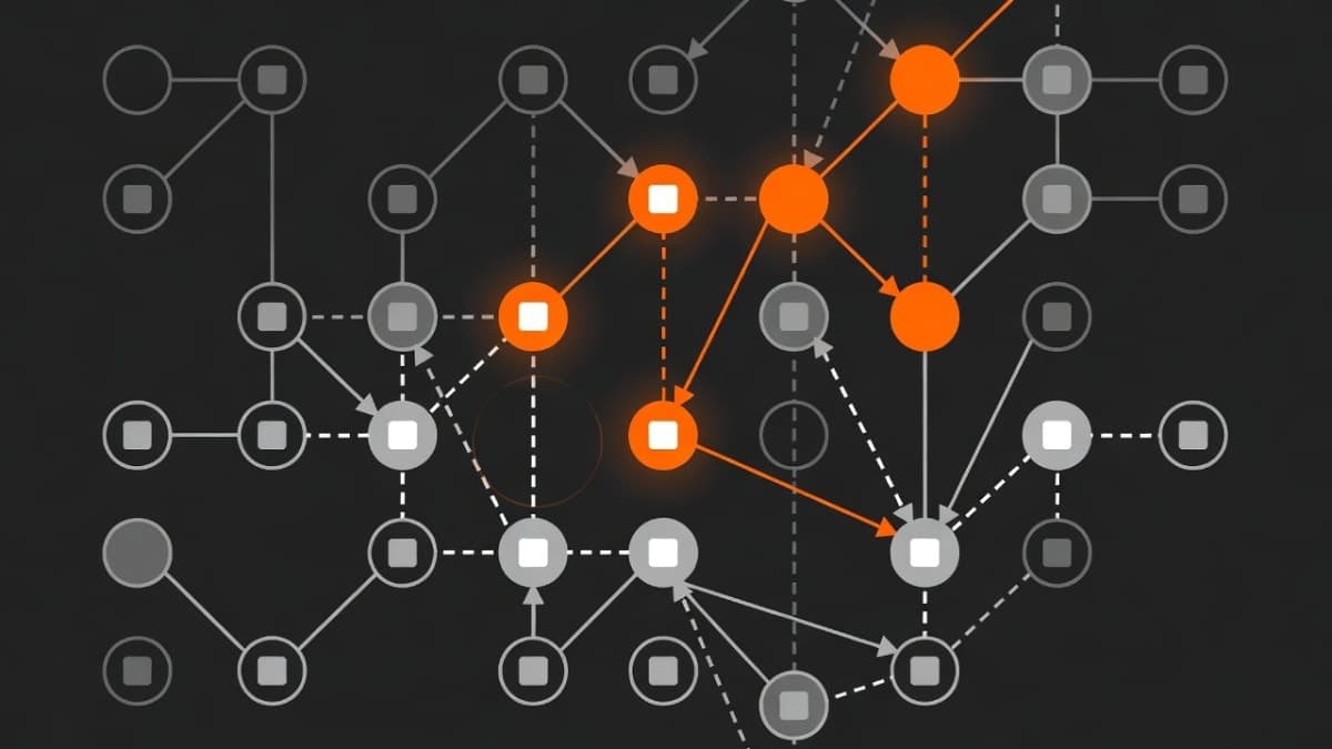 Visualization of neural network pruning with selected components highlighted in orange and pruned elements fading to grey