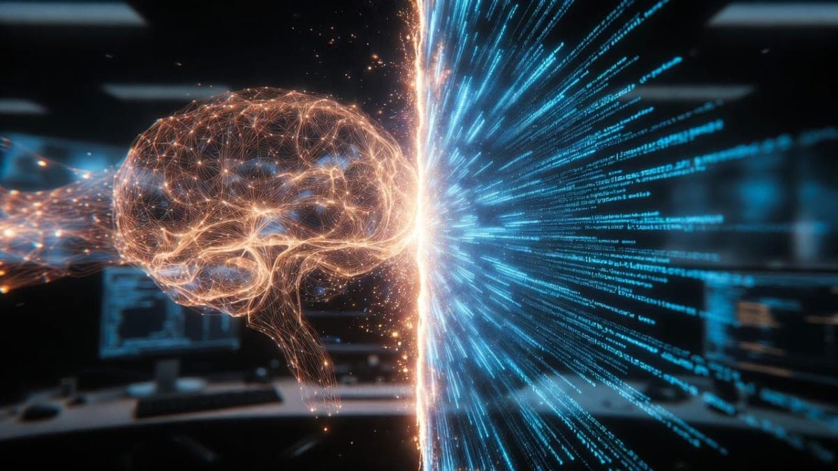 Split-screen illustration of two AI coding models launching simultaneously with contrasting warm and cool tones