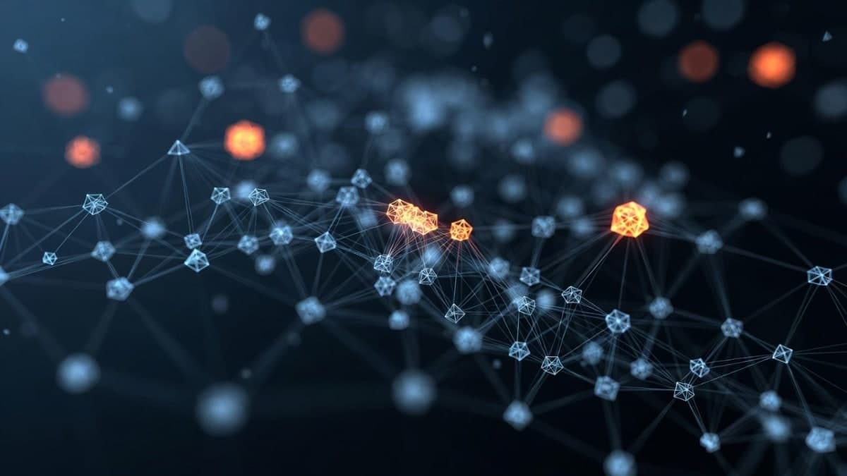 Abstract illustration of sparse memory updates in a neural network, with most nodes static and a few actively being refined