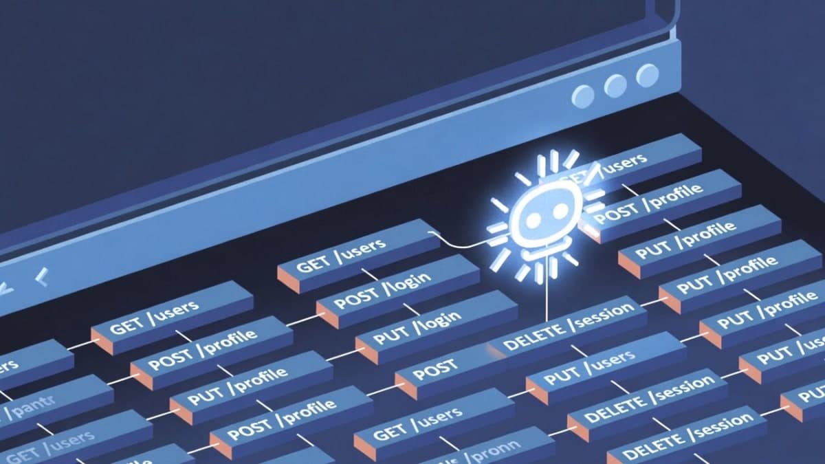 Illustration of a browser window showing a structured tool layer for AI agents beneath the visual web interface