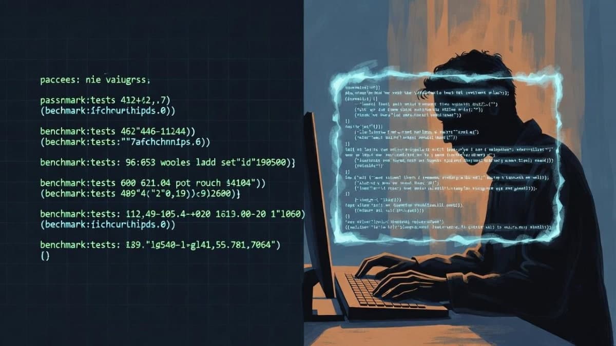 A developer staring at a terminal screen showing a Claude Code session with mixed results, bathed in the blue glow of multiple monitor screens in a dim office