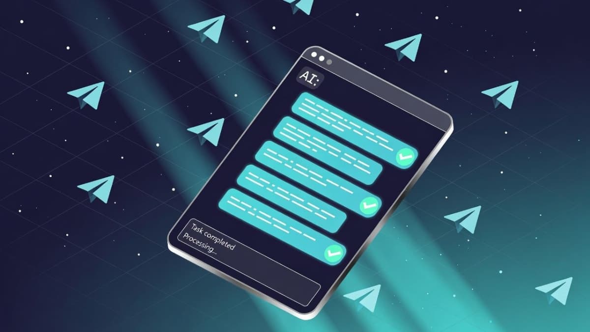 Telegram messaging interface showing an AI agent conversation with multi-step task execution