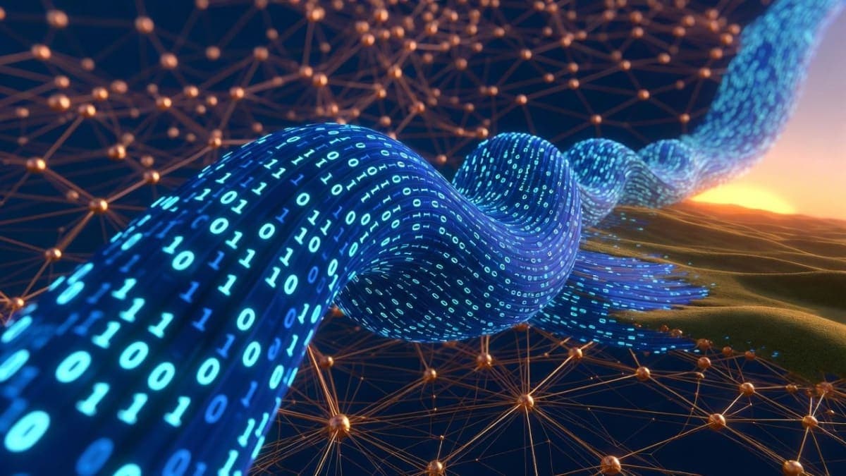 Abstract visualization of binary tokens forming a high-resolution image through an autoregressive pipeline