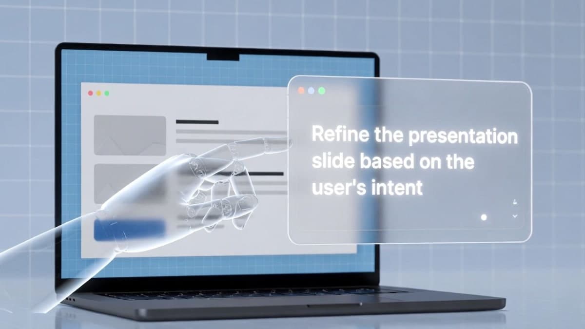 NotebookLM slide deck interface showing the new prompt-based revision feature with an AI-generated presentation
