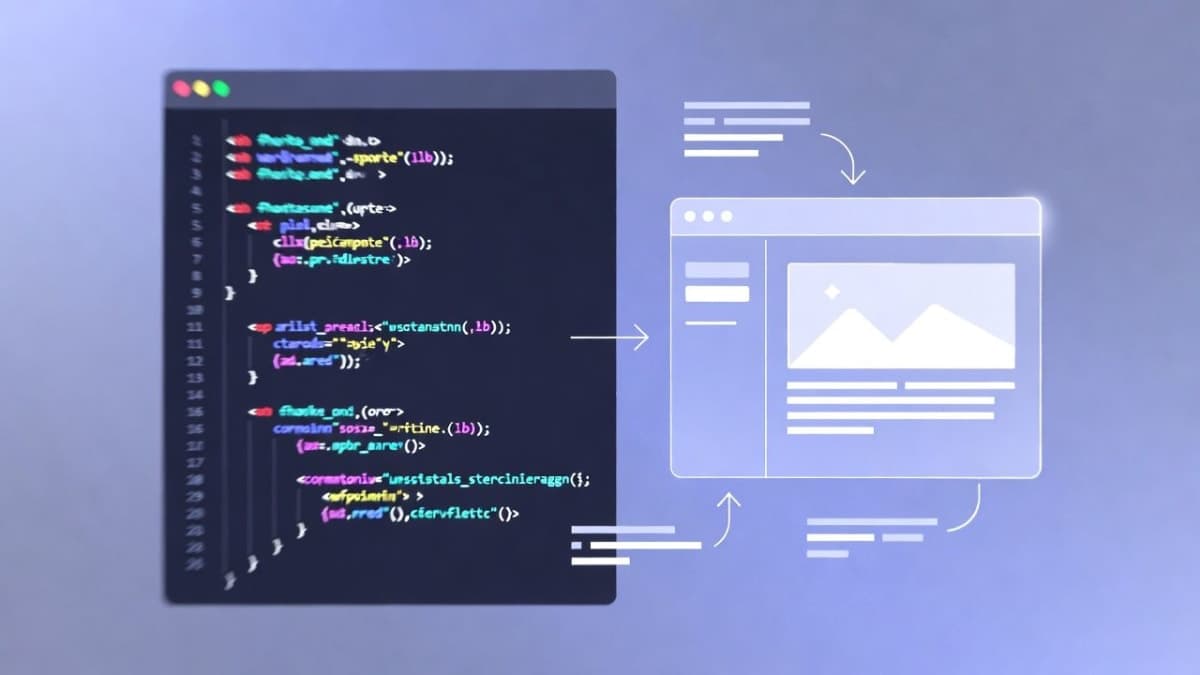 Split-screen view of a code editor and running application preview in an AI-powered desktop development environment