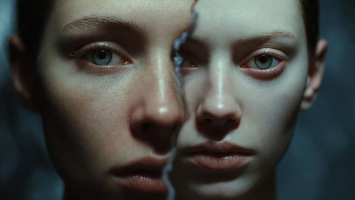 Grid of photorealistic face portraits mixing real photographs with AI-generated synthetic faces, visually indistinguishable from one another