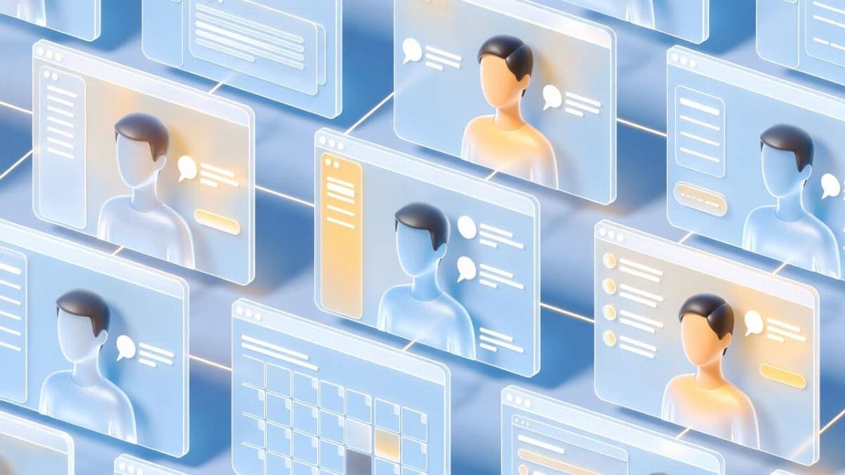 Abstract representation of autonomous AI agents connecting multiple workplace tools in a Notion workspace