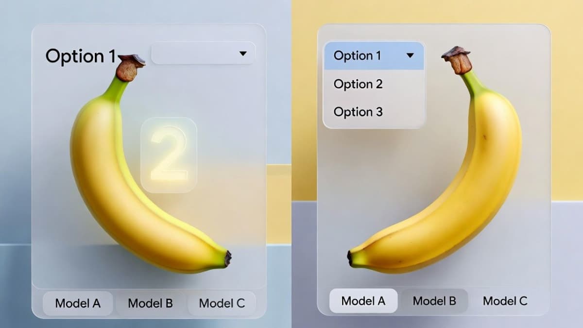 Gemini app interface showing model selector with three options, a generated image visible in the background