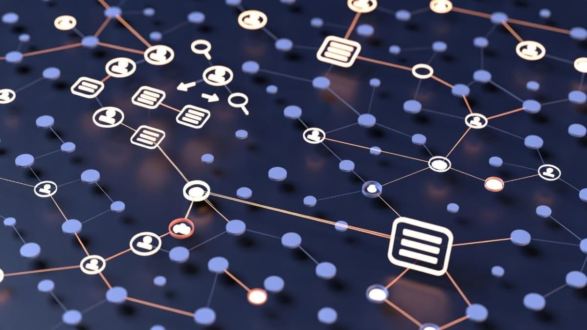 Abstract visualization of bidirectional text embedding vectors in a high-dimensional space with search retrieval paths connecting query and document nodes