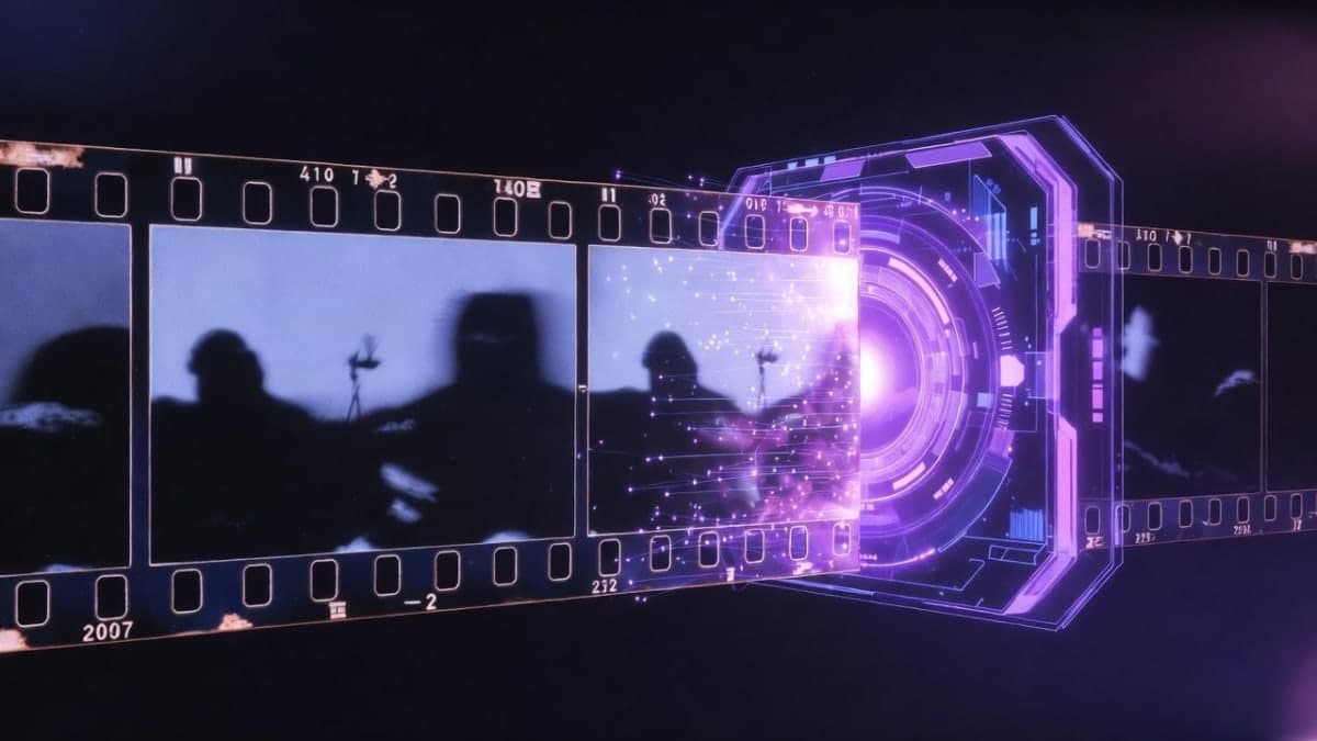 Split-screen showing a short AI-generated video clip being extended with a glowing continuation button in the Grok interface