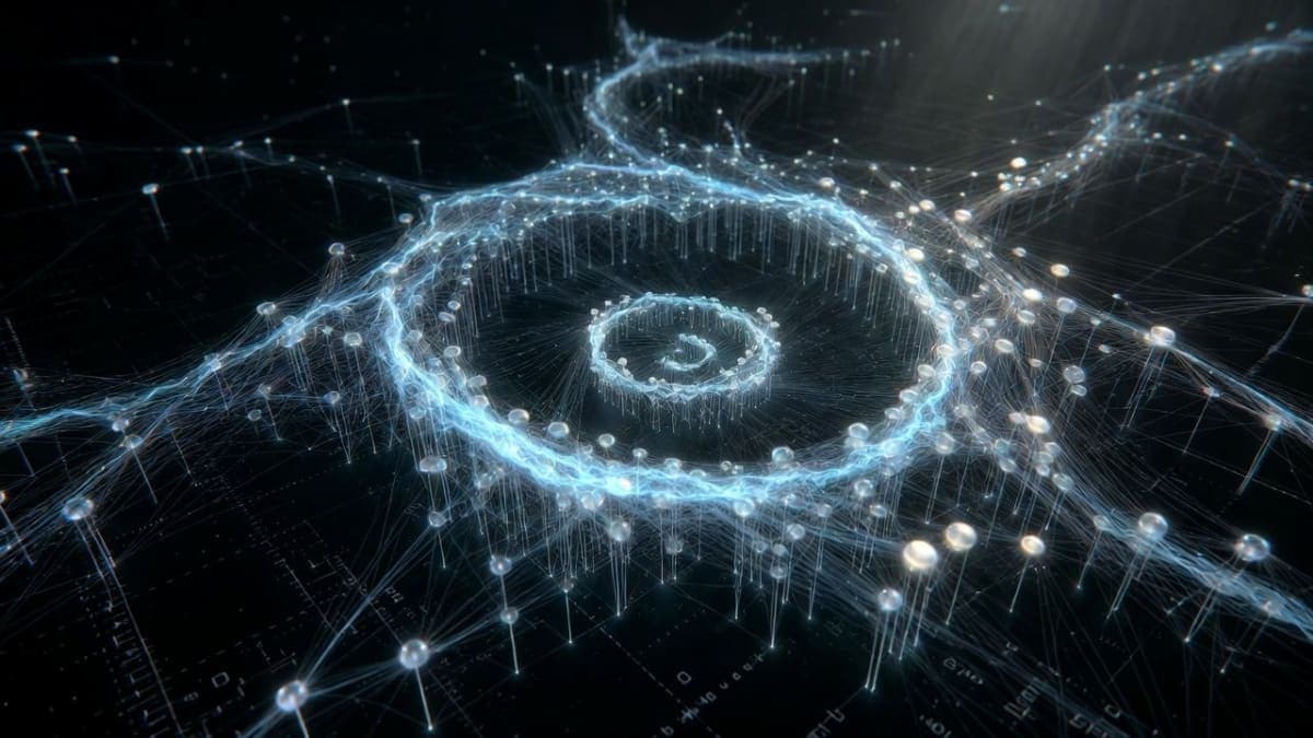 An abstract directed graph network visualization with glowing nodes and edges against a dark background, representing Hamiltonian cycle decomposition in combinatorics