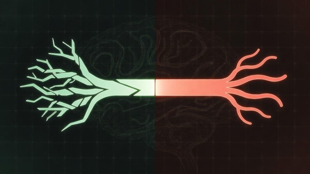 Abstract visualization of AI models being tested with nonsensical prompts, showing diverging paths of acceptance versus rejection