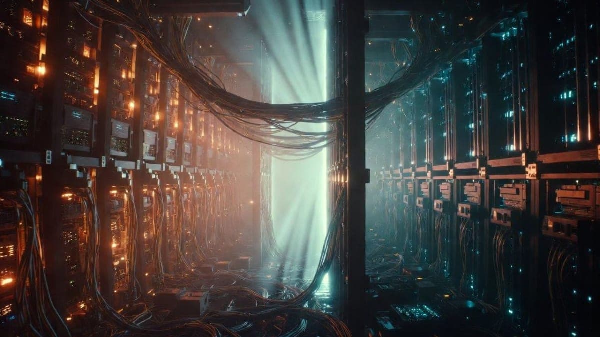 Split-screen visualization of a code editor interface on one side and an autonomous AI terminal on the other, representing the tension between traditional coding tools and agentic AI systems