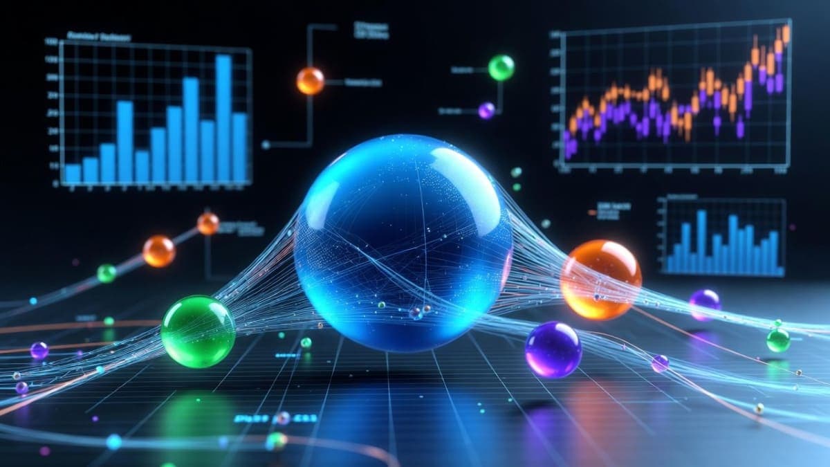 Abstract visualization of competing AI platforms with data charts and user metrics overlapping